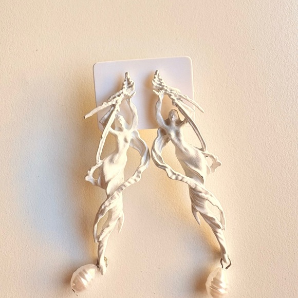 Goddess Siren Statement Earrings with Baroque Pearl Drop – 3.2” Art Nouveau - Picture 6 of 6